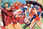  4girls absurdres blue_hair breasts china_dress chinadress chinese_clothes cleavage dress ecchi green_hair highres ikkitousen ikkitousen_great_guardians kan'u_unchou kanu_unchou multiple_girls panties purple_hair rin-sin ryofu_housen ryomou_shimei school_uniform serafuku sonsaku_hakufu underboob underwear 