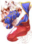  artist_request ass blue_panties boots breasts bun_cover china_dress chinese_clothes chun-li double_bun dress huge_breasts panties pantyhose pelvic_curtain plump sash solo spikes street_fighter thick_thighs thighs thong underwear 