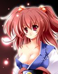  breasts cleavage large_breasts onozuka_komachi red_eyes red_hair short_hair solo touhou two_side_up usuusu 