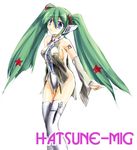  artist_request bottomless breasts detached_sleeves green_hair hatsune_miku long_hair mecha_musume medium_breasts mig-29 military necktie pun revealing_clothes sideboob solo thighhighs twintails very_long_hair vocaloid 