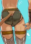  adjusting_clothes adjusting_legwear armor artist_request ass cat_tail final_fantasy final_fantasy_xi mithra simple_background solo swimsuit tail thigh_gap thighhighs translated vambraces wet 