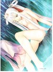  breasts hat highres houmei large_breasts nipples nude nude_filter ponytail purple_eyes shining_(series) shining_wind smile solo tanaka_takayuki third-party_edit water white_hair 