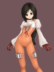  black_eyes black_hair bodysuit cameltoe final_fantasy final_fantasy_ix garnet_til_alexandros_xvii gloves hebameki highres long_hair low-tied_long_hair orange_bodysuit purple_background solo 