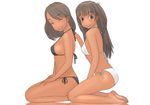  bikini breasts brown_eyes brown_hair closed_eyes kiriman_(souldeep) kneeling long_hair medium_breasts multiple_girls original side-tie_bikini sideboob small_breasts swimsuit tan 