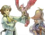  1girl arc_(ff3) artist_request bird final_fantasy final_fantasy_iii hat lowres parrot parrot_(ff3) robe smile staff unei 