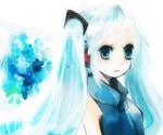 blue_eyes blue_hair flower hatsune_miku long_hair musical_note solo sorakusa_roya twintails vocaloid 