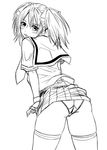  arsenal ass greyscale looking_back monochrome panties rosario+vampire school_uniform shuzen_kokoa skirt skirt_lift solo thighhighs twintails underwear 