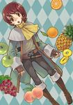  apple arc_(ff3) argyle argyle_background artist_request final_fantasy final_fantasy_iii food fruit fruit_background grapes lowres male_focus orange peach pineapple solo 