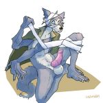  2019 absurd_res animal_genitalia animal_penis anthro balls beastars canid canine canine_penis canis clothing digital_media_(artwork) erection fur hi_res laudanumserum legosi legosi_(beastars) male mammal muscular nude penis simple_background solo wolf 