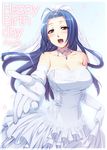 bare_shoulders blue_hair breasts brown_eyes cleavage dress earrings elbow_gloves gloves idolmaster idolmaster_(classic) idolmaster_1 jewelry large_breasts long_hair miura_azusa necklace open_mouth redrop solo wedding_dress 
