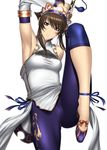  armpits brown_eyes brown_hair cameltoe chai_xianghua china_dress chinese_clothes detached_sleeves dress kansuke skin_tight smile solo soulcalibur sword weapon 