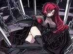  boots breasts chain cleavage coffee_cat covered_nipples demon_girl large_breasts long_hair lying mabinogi red_eyes red_hair see-through skirt skirt_lift solo succubus succubus_(mabinogi) sword thigh_boots thighhighs wallpaper weapon wings 