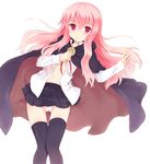  black_legwear cape kurasuke long_hair louise_francoise_le_blanc_de_la_valliere navel open_clothes open_shirt panties pentacle pink_eyes pink_hair pink_panties shirt skirt solo thighhighs underwear white_background zero_no_tsukaima 