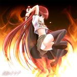  alastor_(shakugan_no_shana) asf ass bad_id bad_pixiv_id cape fire flat_chest jewelry jumping legs long_hair midriff panties pantyshot pendant red_eyes red_hair school_uniform shakugan_no_shana shana shoes skirt sword thighhighs underwear upskirt very_long_hair weapon 