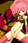  anya_alstreim cameltoe code_geass hairband kannagi_kaname long_hair looking_at_viewer midriff navel own_hands_together pink_hair ponytail red_eyes solo spread_legs stomach 