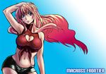  breasts cleavage cleavage_cutout heart heart_cutout large_breasts long_hair macross macross_frontier midriff multicolored_hair mura_(kiyohime) purple_eyes sheryl_nome shorts solo 
