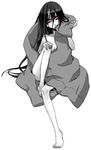  1girl blanket komori_kiri long_legs monochrome red_eyes sayonara_zetsubou_sensei skinny solo spot_color 