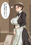 apron blush breasts brown_eyes brown_hair covered_nipples emma_(victorian_romance_emma) glasses huge_breasts maid solo translated usatarou victorian_maid victorian_romance_emma 