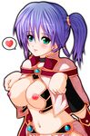  aqua_eyes artist_request bad_id bad_pixiv_id blue_hair blush breasts collar copyright_request earrings heart jewelry large_breasts nipples open_clothes open_shirt ring shirt short_hair solo spoken_heart 
