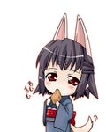  animal_ears artist_request black_hair blush chibi eating hasaha japanese_clothes kimono non-web_source pointy_ears red_eyes short_hair simple_background solo source_request summon_night summon_night_2 tail white_background 