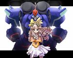  bow crossed_arms drill_hair goggles goggles_on_head green_eyes grey_hair hair_bow long_hair maria_balthasar mecha sasamashin seibzehn skirt xenogears yellow_bow 