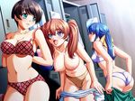  aqua_eyes ass blue_hair bra breasts brown_hair game_cg green_eyes kagami_hirotaka large_breasts lingerie locker locker_room mesu_kyoushi_2 multiple_girls navel nipples orange_hair panties purple_eyes red_eyes topless twintails underwear underwear_only undressing 