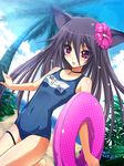  animal_ears cat_ears hair_ornament innertube long_hair name_tag one-piece_swimsuit original purple_eyes school_swimsuit slit_pupils solo swimsuit won_(az_hybrid) 