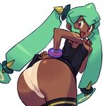  ass dark_skin green_hair ishikawa_hideki long_hair lowres red_eyes rockman rockman_dash solo yuna_(rockman_dash) 