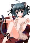  animal_ears barefoot cat_ears copyright_request flat_chest kuromaru nipples open_clothes open_shirt panties shirt solo striped striped_panties tail topless underwear 