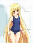  blonde_hair bracelet cameltoe fortune_arterial jewelry long_hair masakichi_(crossroad) one-piece_swimsuit red_eyes school_swimsuit sendou_kaya solo swimsuit tag very_long_hair 