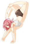  ass barefoot feet flexible full_body gymnastics hands handstand kaleido_star legs naegino_sora pink_hair plantar_flexion red_hair solo takishima_asaka tank_top 