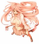  aguhari bad_id bad_pixiv_id breasts bruise copyright_request injury knife long_hair medium_breasts mouth_hold no_bra open_clothes open_shirt pink pink_hair red_eyes resized shirt simple_background skirt solo sword torn_clothes weapon white_background 