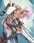  .hack//games 1girl artist_request black_rose_(.hack//) breasts dark_skin long_legs nipples pink_hair red_eyes skinny small_breasts solo sword torn_clothes weapon 