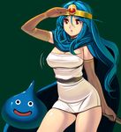  :d arm_behind_back arm_up bad_id bad_pixiv_id bangs belt black_eyes blob blue_hair blue_skin bouncing_breasts breasts cape circlet cleavage covered_nipples cowboy_shot dragon_quest dragon_quest_iii dress elbow_gloves gloves green_background hair_between_eyes holding jumping large_breasts long_hair looking_away masao monster motion_lines o_o open_mouth parted_lips red_eyes sage_(dq3) shading_eyes short_dress sidelocks simple_background skirt slime_(dragon_quest) smile staff standing strapless strapless_dress thighs tube_dress very_long_hair white_skirt wide_hips 