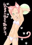  ahoge animal_ears armpits arms_up ball bikini cat_ears covered_nipples fang flat_chest green_eyes kotetsu's_catgirl navel one_eye_closed open_mouth original paw_print pink_hair sakura_kotetsu short_hair side-tie_bikini skinny solo swimsuit tail white_bikini 