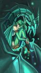  bahamut_(final_fantasy) boots breasts bridal_gauntlets cape dragon elbow_gloves final_fantasy final_fantasy_iv fingerless_gloves gloves green_eyes green_footwear green_hair high_heels kareji medium_breasts rydia shoes sideboob thighhighs 