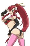  ass bad_id bad_pixiv_id bikini_top brown_eyes ebi_(pixiv66713) elbow_gloves fingerless_gloves gloves hair_ornament hairpin long_hair one_eye_closed ponytail red_hair salute scarf short_shorts shorts solo tengen_toppa_gurren_lagann thighhighs yoko_littner 