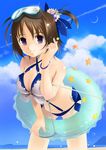  bikini brown_hair cloud day goggles innertube original purple_eyes short_hair sky smile solo star_(sky) starry_sky swimsuit yurikuta_tsukumi 