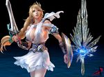  armor armored_dress artist_request blonde_hair breasts cleavage large_breasts long_hair mature see-through sideboob skirt sophitia_alexandra soulcalibur sword weapon 