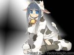  animal_ears animal_print bell blue_eyes costume cow_bell cow_ears cow_girl cow_print glasses horns kashiwamochi_yomogi milk non-web_source solo watermark 