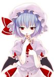  bat_wings blood blue_hair hat kusano_houki licking red_eyes remilia_scarlet ribbon short_hair solo tongue touhou wings 