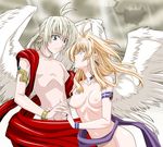  1girl angel armlet blonde_hair breasts copyright_request isse jewelry medium_breasts nipples nude ring white_hair wings 