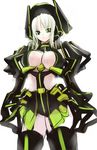  armor breasts copyright_request green_eyes hat large_breasts long_hair pupps solo thighhighs white_hair 