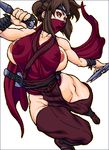  areola_slip areolae breasts copyright_request covered_nipples dagger large_breasts mask muscle ninja nipple_slip nipples see-through solo sword thighhighs weapon wotsukuri 
