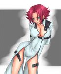  artist_request blue_eyes breasts cleavage code_geass flipped_hair kallen_stadtfeld large_breasts red_hair short_hair solo straitjacket strap 