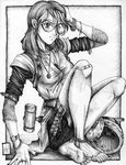  artist_request bandages barefoot bracelet chain chrono_trigger earrings glasses greyscale hammer helmet jewelry lineart lucca_ashtear monochrome necklace ring solo source_request watch wristwatch 