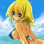  ass bad_id bad_pixiv_id beach bikini bikini_top blush bottomless breasts dark_magician_girl day duel_monster gm large_breasts outdoors sideboob solo swimsuit yuu-gi-ou yuu-gi-ou_duel_monsters 