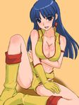  blue_eyes blue_hair boots breast_hold breasts cameltoe cleavage dirty_pair gloves large_breasts long_hair shimano_natsume smile solo yuri_(dirty_pair) 