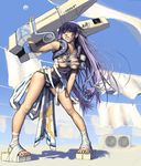  arched_back bandages breasts clothes_pin idnar large_breasts laundry leaning_forward long_hair original purple_eyes purple_hair smile solo 