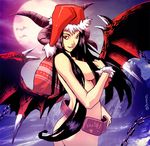  ass bat belt black_hair breasts chain copyright_request demon_girl demon_wings genzoman hat horns large_breasts long_hair moon red_eyes santa_hat solo very_long_hair wings 
